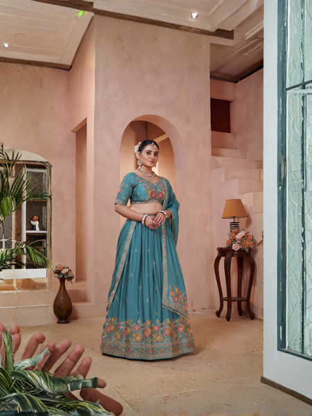 Jade Green Wedding Embroidered Lehenga Choli