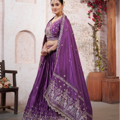 Purple HO Silk Festive Embroidered Lehenga