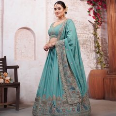 Jade Green Festive Silk Crush Lehenga Choli