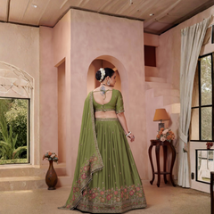Olive Green Silk Traditional Lehenga Set