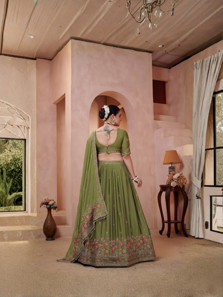 Olive Green Silk Traditional Lehenga Set