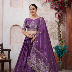 Purple HO Silk Festive Embroidered Lehenga
