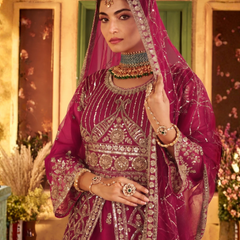 Rani Traditional Sindoor Satin Embroidered Lehenga Set