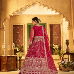 Green Festive Satin Embroidered Lehenga Set