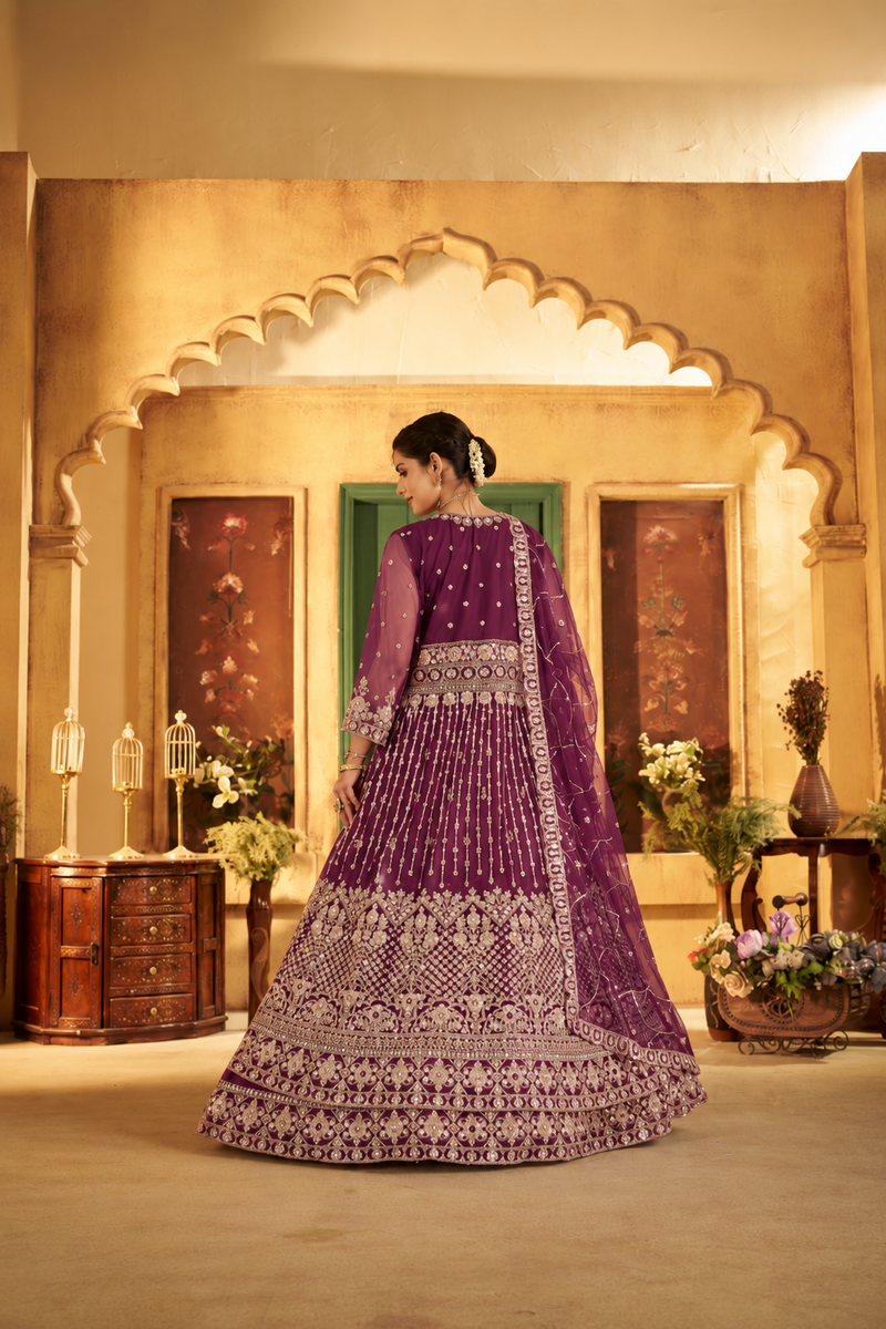 Green Festive Satin Embroidered Lehenga Set