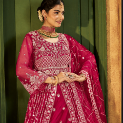 Green Festive Satin Embroidered Lehenga Set