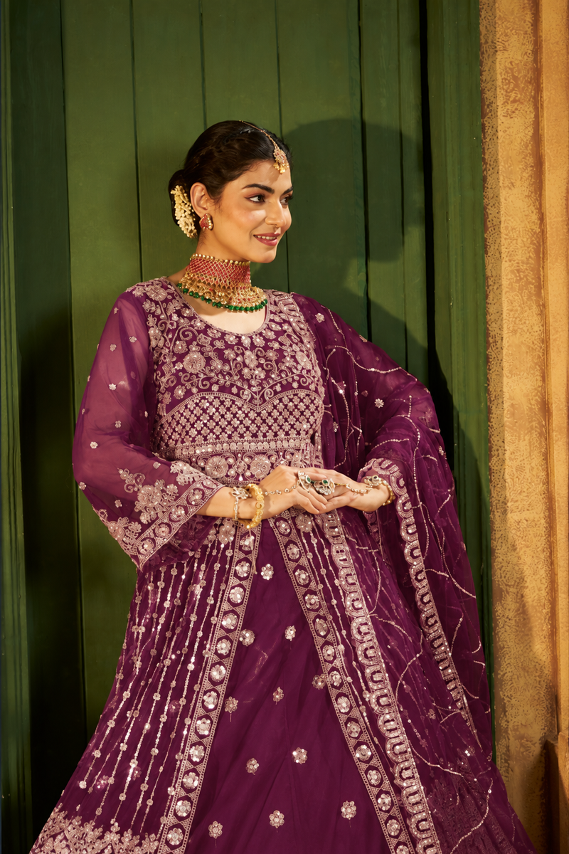 Green Festive Satin Embroidered Lehenga Set