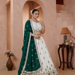White Vichitra Embroidered Elegant Lehenga Choli