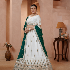 White Vichitra Embroidered Elegant Lehenga Choli