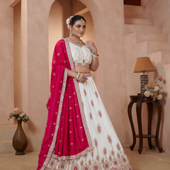 White Vichitra Embroidered Elegant Lehenga Choli