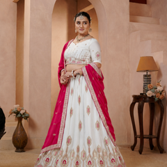 White Vichitra Embroidered Elegant Lehenga Choli