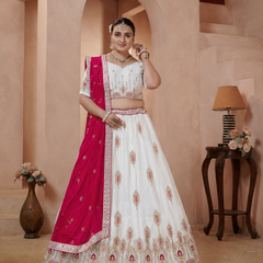 White Vichitra Embroidered Elegant Lehenga Choli