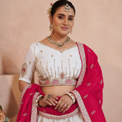 White Vichitra Embroidered Elegant Lehenga Choli