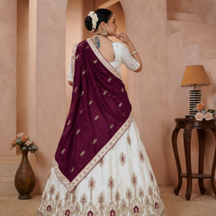 White Vichitra Embroidered Elegant Lehenga Choli