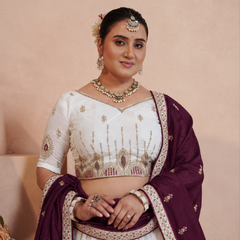 White Vichitra Embroidered Elegant Lehenga Choli