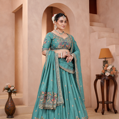 Jade Green Festive Embroidered Silk Lehenga Choli