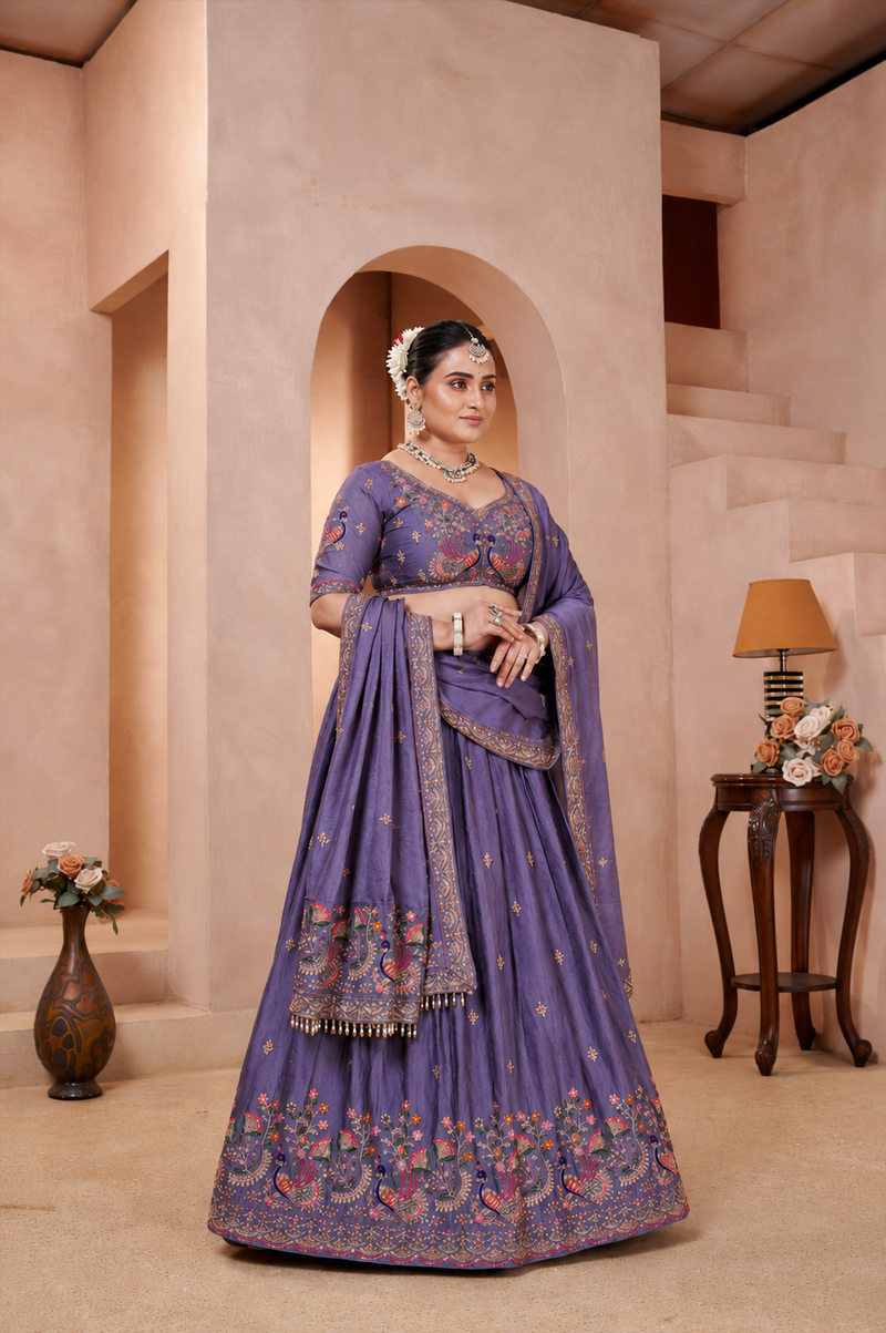 Lavender Silk Crush Elegant Embroidered Lehenga Choli