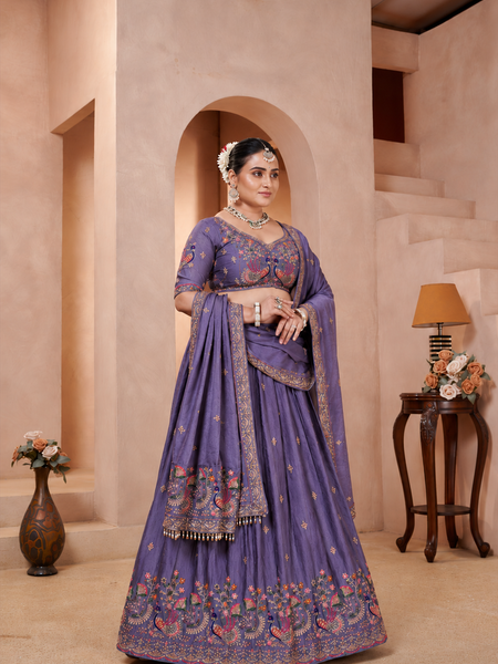 Lavender Silk Crush Elegant Embroidered Lehenga Choli