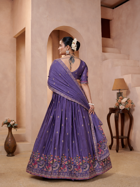Lavender Silk Crush Elegant Embroidered Lehenga Choli