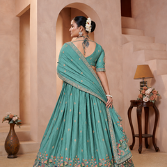 Jade Green Festive Embroidered Silk Lehenga Choli
