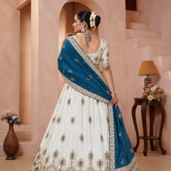 White Vichitra Embroidered Elegant Lehenga Choli