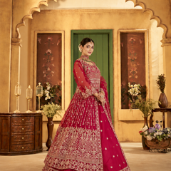 Green Festive Satin Embroidered Lehenga Set