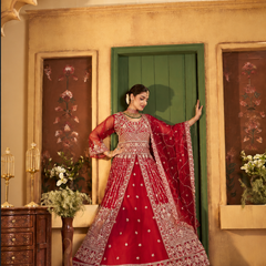 Green Festive Satin Embroidered Lehenga Set