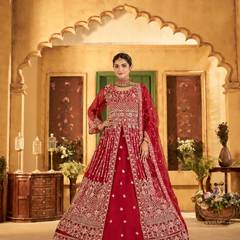 Green Festive Satin Embroidered Lehenga Set