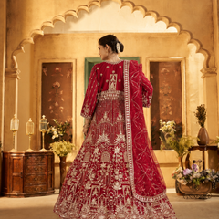 Green Festive Satin Embroidered Lehenga Set