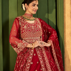 Green Festive Satin Embroidered Lehenga Set