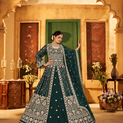 Green Festive Satin Embroidered Lehenga Set