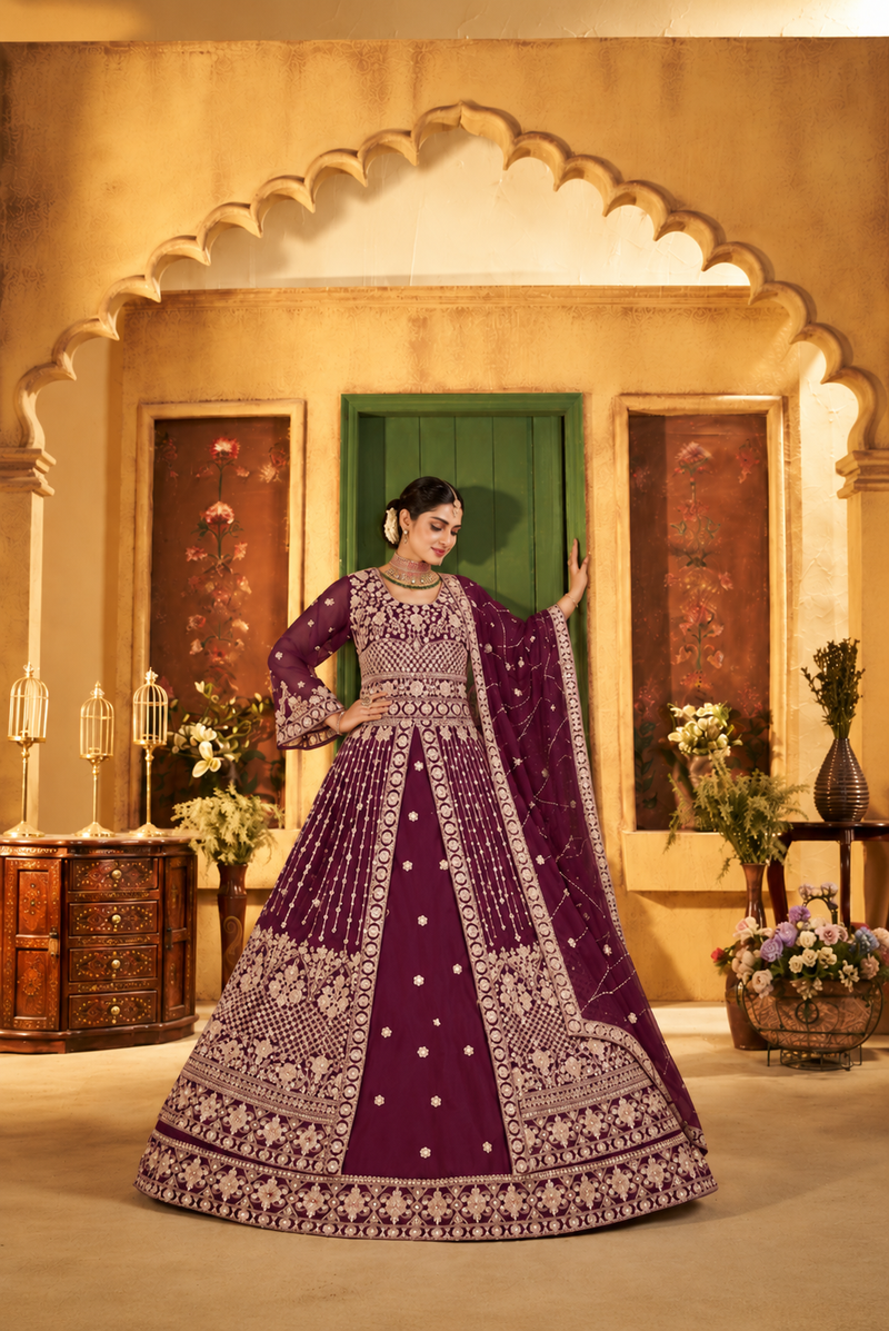 Green Festive Satin Embroidered Lehenga Set
