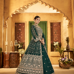 Green Festive Satin Embroidered Lehenga Set
