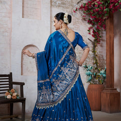 Teal Blue HO Silk Embroidered Elegant Lehenga Choli