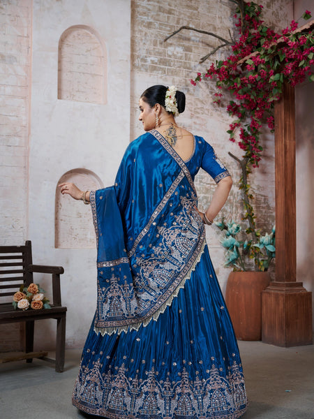 Teal Blue HO Silk Embroidered Elegant Lehenga Choli