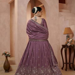 Wine Vichitra Embroidered Premium Festive Lehenga Choli