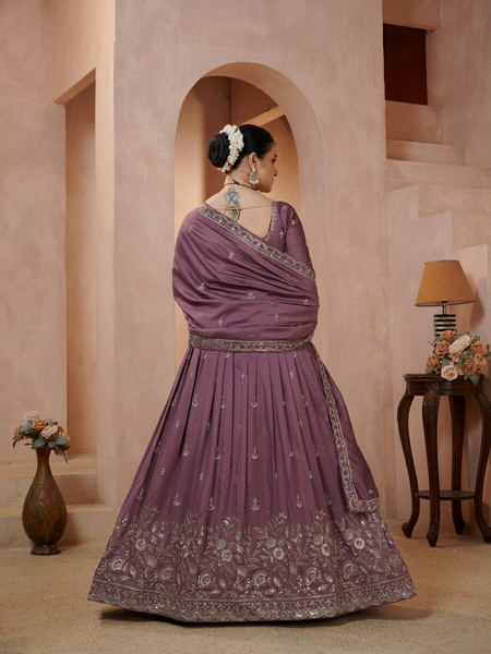 Wine Vichitra Embroidered Premium Festive Lehenga Choli