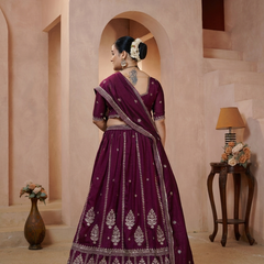 Purple Contemporary Ethnic Vichitra Embroidered Lehenga Choli