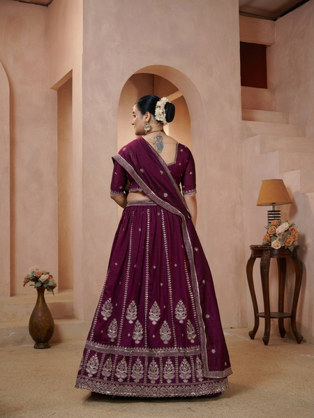 Purple Contemporary Ethnic Vichitra Embroidered Lehenga Choli