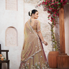 Copper Brown Embroidered Moss Silk Ethnic Lehenga Set