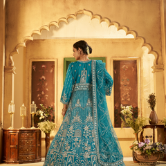Firozi Contemporary Ethnic Embroidered Satin Lehenga