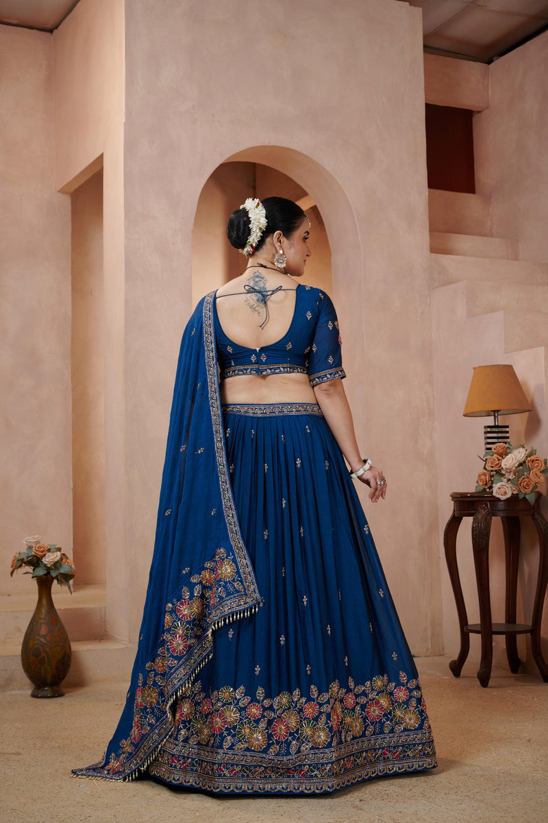 Teal Blue Occasion Wear Embroidered Lehenga Set