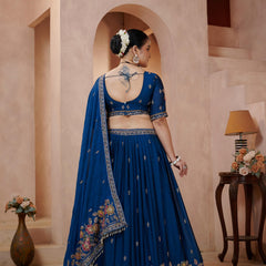 Teal Blue Occasion Wear Embroidered Lehenga Set