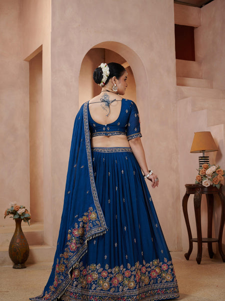 Teal Blue Occasion Wear Embroidered Lehenga Set