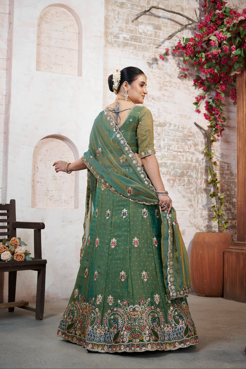 Green Moss Butti Embroidered Occasion Wear Lehenga Choli