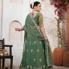 Green Moss Butti Embroidered Occasion Wear Lehenga Choli
