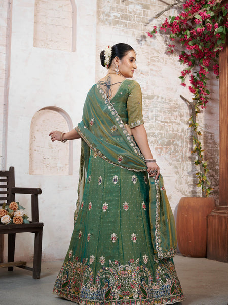 Green Moss Butti Embroidered Occasion Wear Lehenga Choli