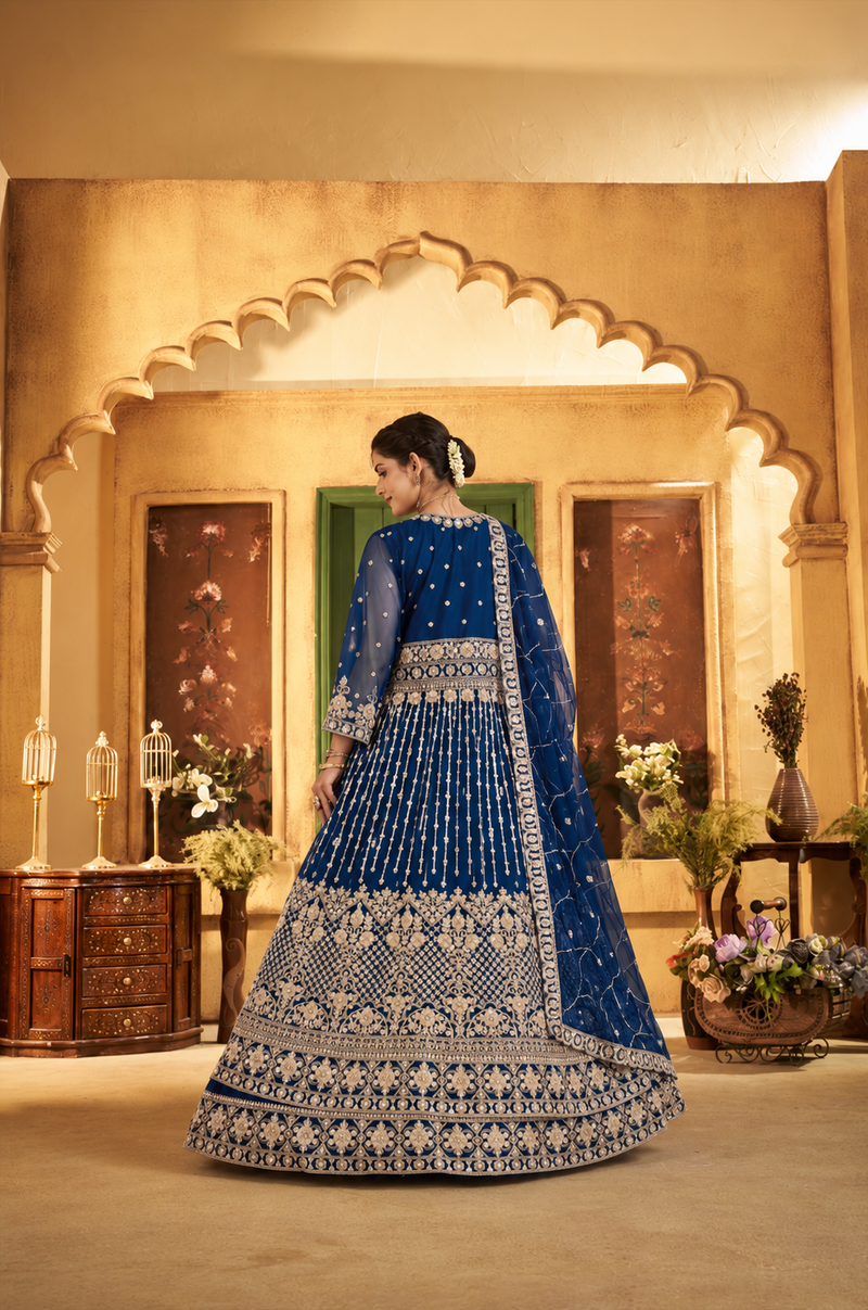 Green Festive Satin Embroidered Lehenga Set