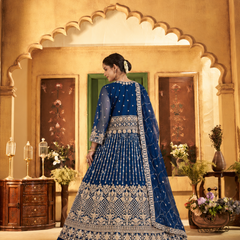Green Festive Satin Embroidered Lehenga Set