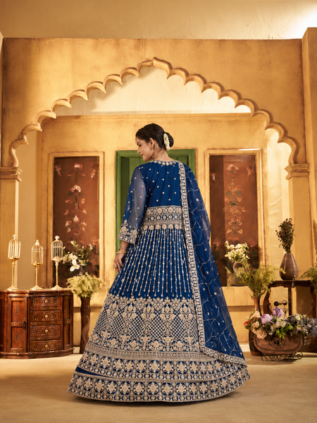 Blue Party Wear Embroidered Satin Lehenga Choli